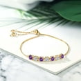 thumbnail image 3 of Gem Stone King 18K Yellow Gold Plated Silver Purple Amethyst and Lab Grown Diamond Bracelet for Women | 2.52 Cttw | Gemstone February Birthstone | Round 4.5MM, 3 of 3