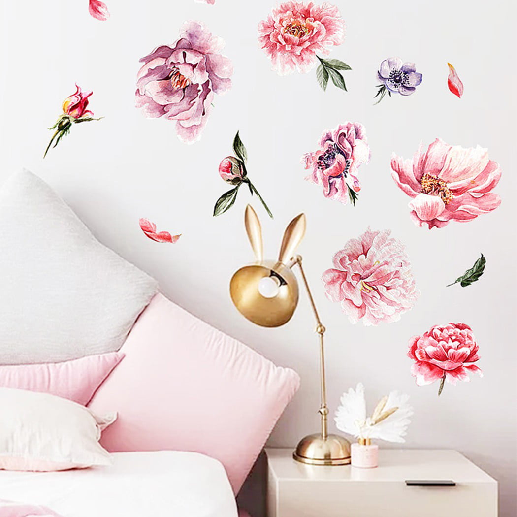 Removable Pink Peony Flower Wall Stickers Art Wall Mural Decal Home Room Decor 