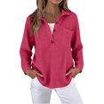 thumbnail image 2 of Button Down Shirts for Women Loose Fit Long Sleeve Polo Shirts Lightweight Waffle Knit Tops with Pocket Hot Pink L, 2 of 4