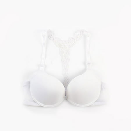 

Wuffmeow Womens Sexy Front Closure Lace Racer Back Push Up Seamless Bra