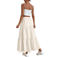 thumbnail image 2 of Women High Waisted Flowy Tiered Linen Skirt Casual Pleated A-Line Beach Long Skirts with Tie, 2 of 7