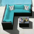 thumbnail image 1 of Gymax Ensemble de Conversation pour Terrasse en Rotin 6 Pcs, Sectionnel d'Extérieur avec Coussins Turquoise, 1 of 8