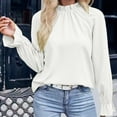 thumbnail image 2 of Ltctricy Blouses for Women Dressy Ruffle Long Sleeve Mock Neck Pleated Solid Color Tunic Tops Business Casual Work Shirts(White,X-Large), 2 of 6