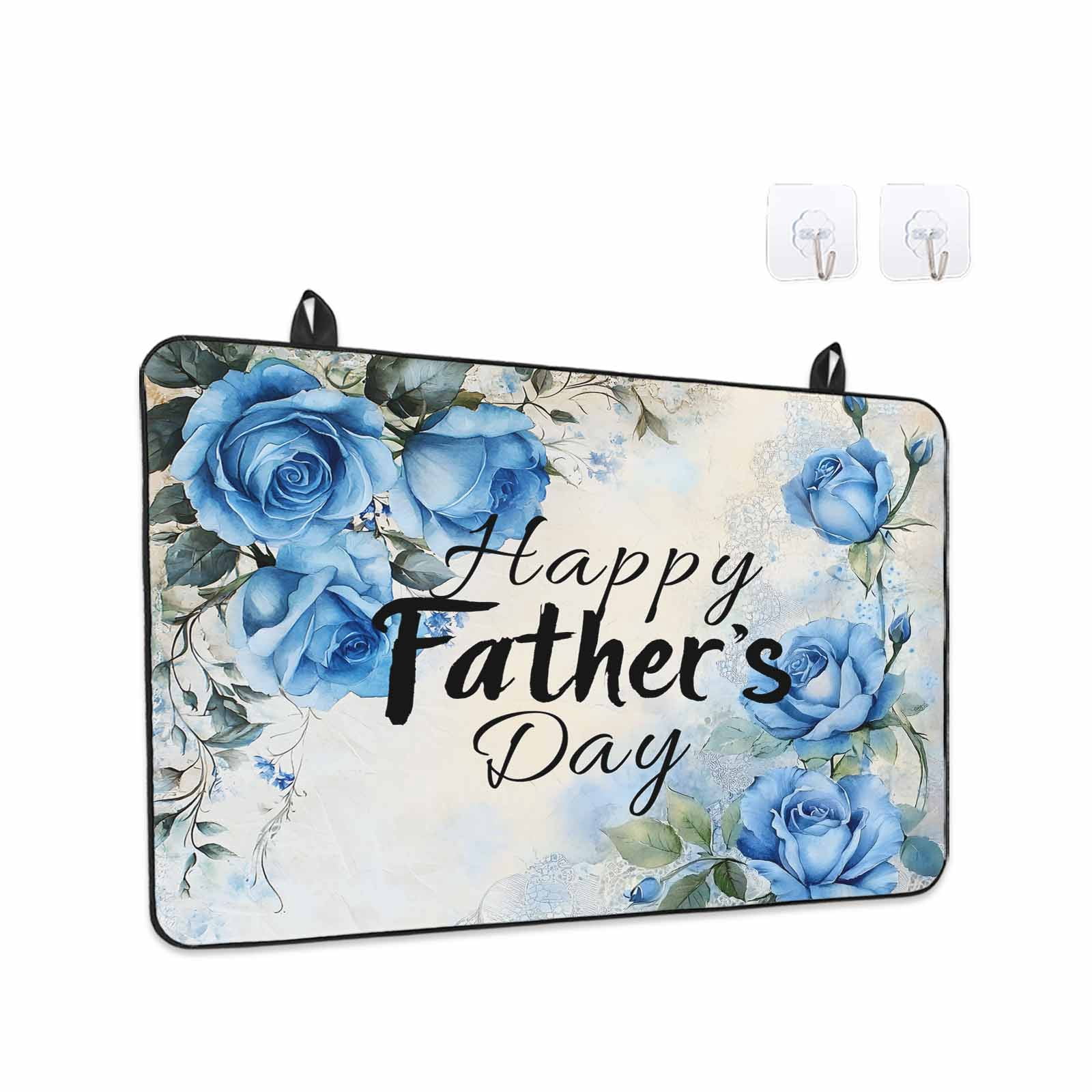 Happy Father's Day Stove Top Cover for Electric Stove, Heat-proof & Non Slip Glass Top Stove Cover Protector, Blue Spring Garden Floral Kitchen Flat Cooktop Rubber Mat 24x21 Inches