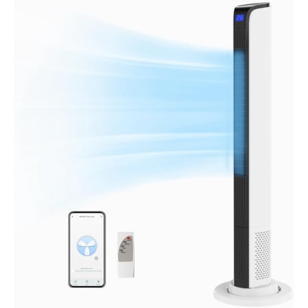VINGLI 42" Tower Fan with APP & Remote Control, Smart Floor Fan with 3 Modes 3 Speeds & Digital Display, Bladeless Standing Fan with Oscillating, 12H Timer, Quiet Fan for Cooling Bedroom, Home, Office