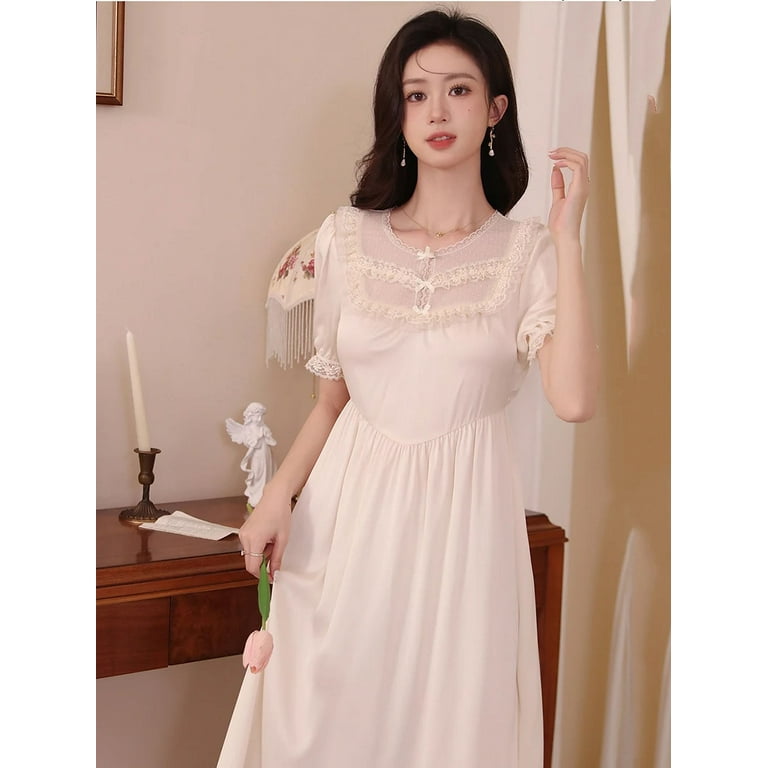 QIUTIAN Women Silk Fairy Ruffles Nightdress Summer Victorian Princess Sleepwear French Sexy Nightgowns Lolita Nightwear Loungewear Walmart