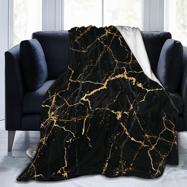 Black and Gold Yellow Marble Throw Blanket Ultra Soft Warm All Season Marbling Te ture Decorative Fleece Blankets for Bed Chair Car Sofa Couch Bedroom 50"x60"