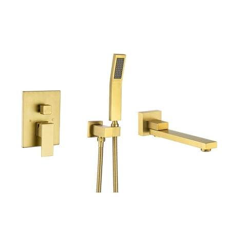 

Toolish Wall Mounted Bathtub Faucet with Hand Shower Swivel Tub Filler Faucet Single Handle Solid Brass