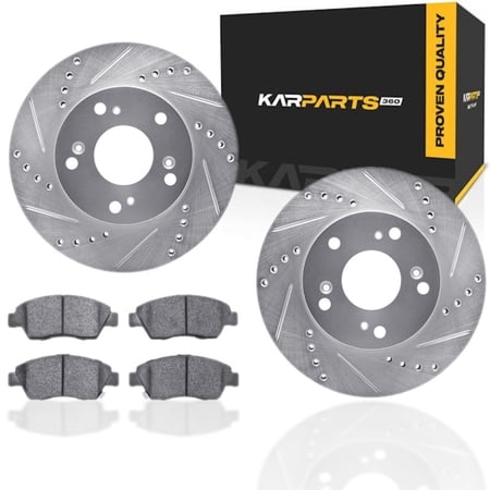 KarParts360 For Honda Civic 2012 2013 2014 2015 Rotor Set | Drilled and Slotted | 5000 Advanced Brake Pads | Silver