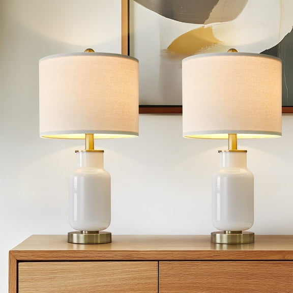 21'' Oneach Modern Table Lamps Set of 2 for Bedroom Desk Lamps for Office Nightstand Bedside Lamps with Milky White Glass Lamp body, Gold, Decor (Bulbs Not Included)