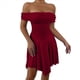 thumbnail image 2 of Vestido Corto de Cóctel con Hombros Descubiertos, Dobladillo Fruncido y Corsé Fruncido para Mujer Rojo Vino XS, 2 of 10