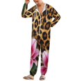 thumbnail image 5 of Lilies Against Leopard Print Unisex Adult Onesie Pajamas with Pockets for Women Men Hooded Loungewear, 5 of 8