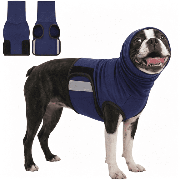 GASTROPOD Breathable Dog Thunder Jacket Anxiety Calming Vest with Head Wrap, Adjustable Anxiety Relief Vest for Medium & Large Dogs, Dog Calming Hoodie for Thunder, Fireworks, Separation, Navy Blue M