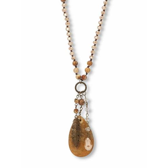 PalmBeach Jewelry Genuine Brown Jasper Antiqued Goldtone Boho Drop Necklace, 34 inches
