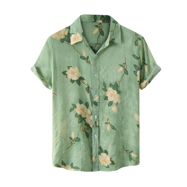 Camisa de verano que imprime la parte superior de la solapa de la camisa de manga corta de los hombres ocasionales Pompotops oipoqjl43579