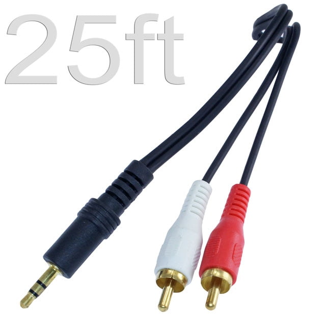 1/8" stereo to dual RCA cable 25 ft long