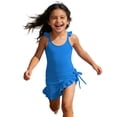 thumbnail image 2 of gcong Girl Swimsuit One Piece Girls Solid Color Bathing Suit Adjustable Strap Ruffle Swimwear with Cover Up, 2 of 8