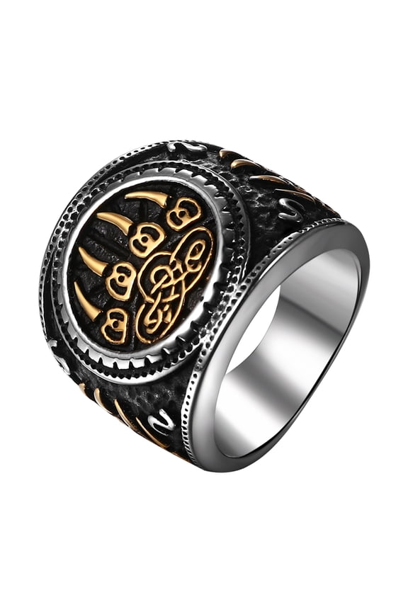 Bear Paw Viking Ring for Men Stainless Steel Norse Scandinavian Vikings Jewelry Size 12