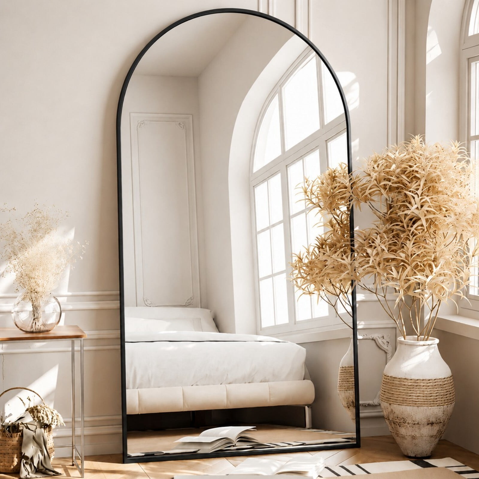 Mirrasia 76.3" x 34" Arched Full Length Mirror Full Body Oversize Mirror Wall Mounted, Black