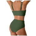 thumbnail image 3 of Linfrsh Women's High Waisted Bikini Sets Sexy Two Piece Swimsuits Color Block Cheeky High Cut Bathing Suits Womens Bikini Set Green,S, 3 of 7