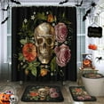 thumbnail image 3 of Halloween Pumpkin Shower Curtain Set with Toilet Lid Cover and Non-Slip Rugs, Ghost Cat Skull Cute Fall 4 Pcs Shower Curtains for Bathroom, Trick Treat Bathroom Decor Accessories Set, 3 of 7