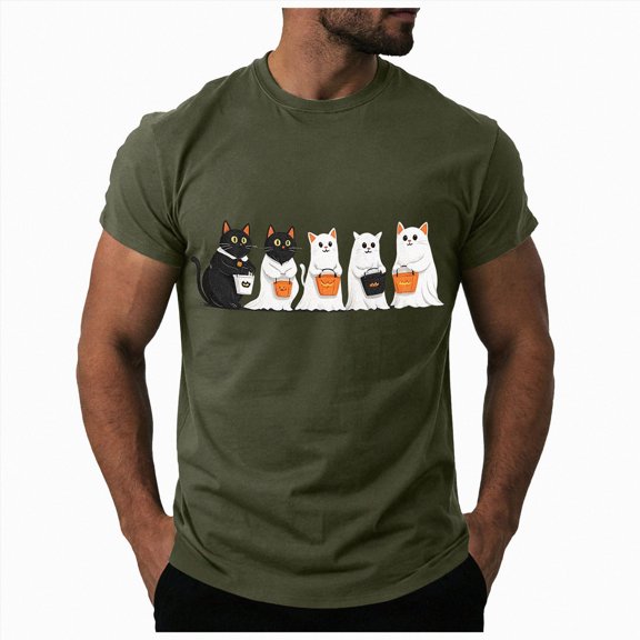 mgoYE Halloween T-Shirt Men Plus Size Boo Shirt Men Funny Ghost Pumpkin Graphic Tee Spooky Season T-Shirt Men's T-Shirts Size M