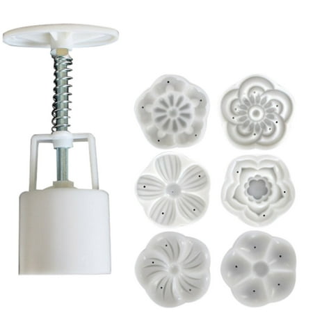 

5 Petals Round Flower Moon Cake Mold Mould White Set Mooncake Decor