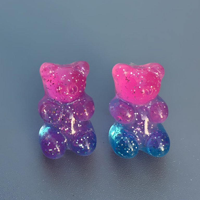 Flatfoosie Colorful Resin Gummy Bear Drop Earrings for Women Silver Color  Cute Cartoon Animal Dangle Earrings Fashion Jewelry