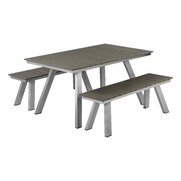 Pemberly Row 3-Piece Modern Aluminum Dining Set in Gray and Brush Finish