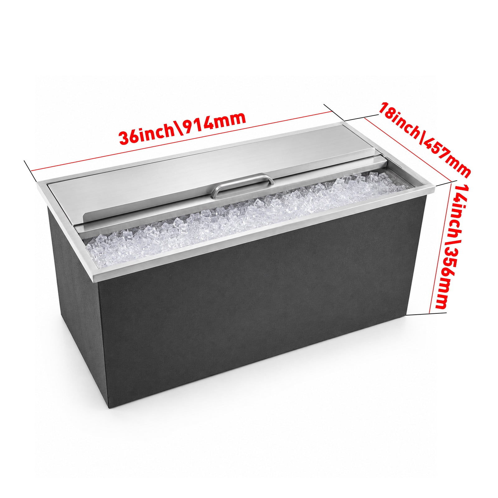 Drop-In Ice Chest, Stainless Steel Ice Storage Box with Sliding Lid and Drain Hose, Ice Bin for Chilled Wine, Beer, Beverage (36 x 18 x 14 Inches)