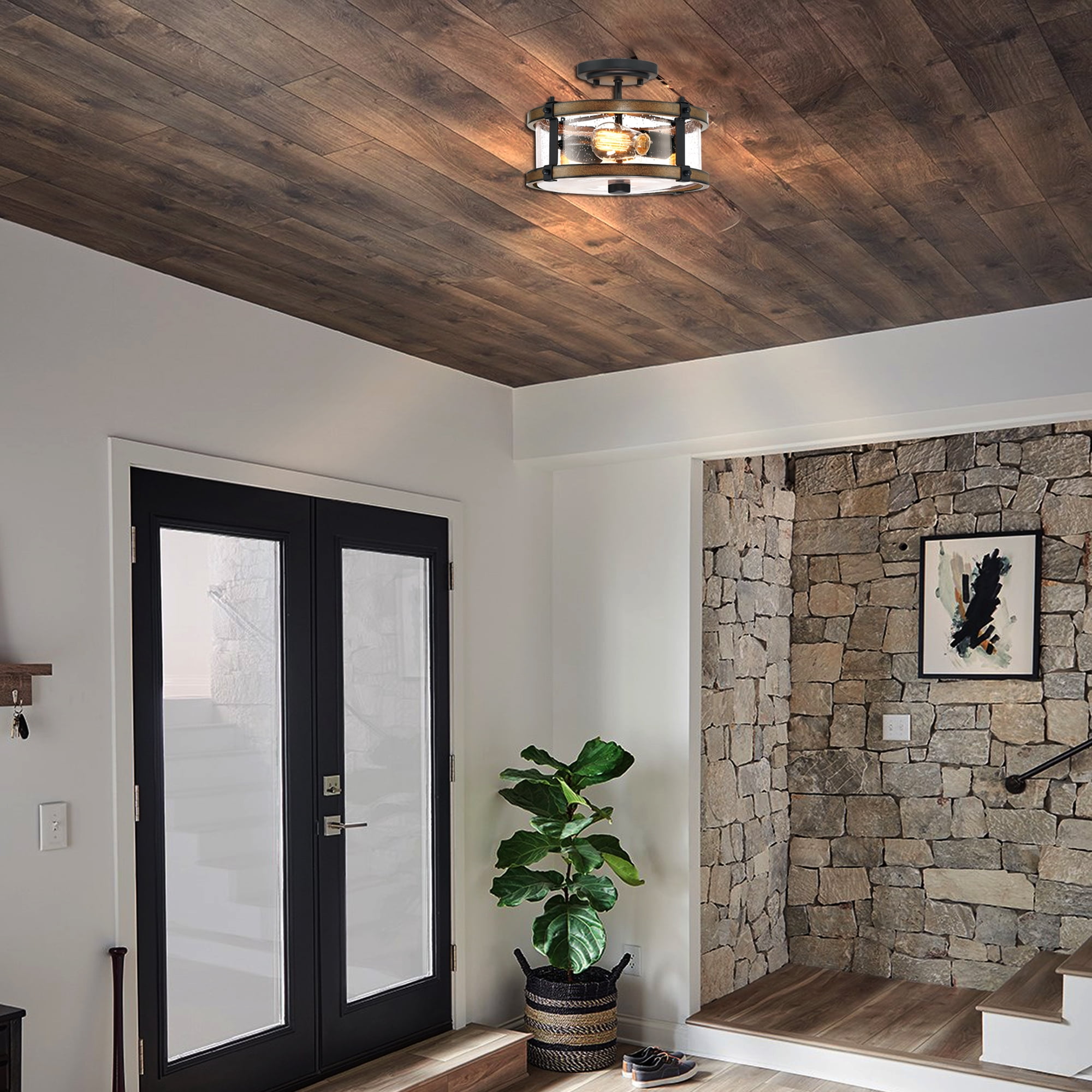 12.2" Farmhouse Kitchen Light Fixture Semi Flush Mount Ceiling Light for Hallway, Living Room, Bedroom 2-Light