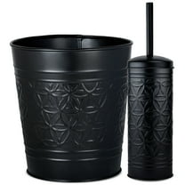 Autumn Alley Black Metal Trash Can & Toilet Brush Set, Matte Black Bathroom Accessories Set