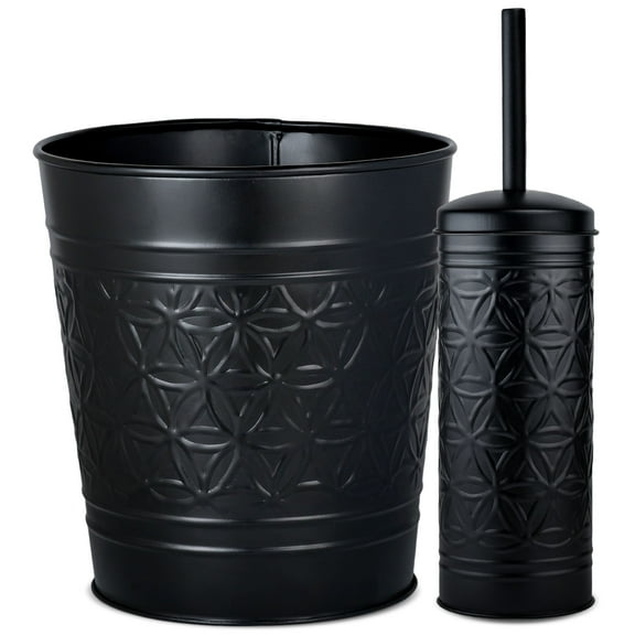 Autumn Alley Black Metal Trash Can & Toilet Brush Set, Matte Black Bathroom Accessories Set