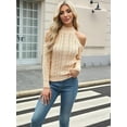 thumbnail image 4 of Womens Cold Shoulder Turtle-Neck Sweaters Fall Long Sleeve Soft Cable Knit Pullovers Sexy- Jumper Pullover Apricot L, 4 of 10