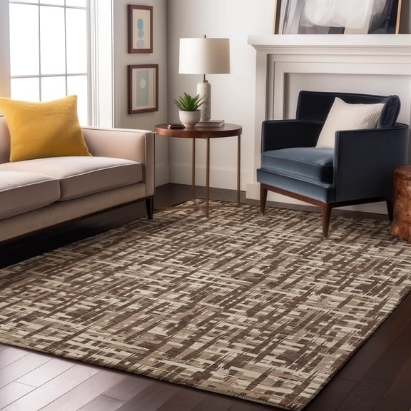 Addison Rugs Mayfield Premium Machine Washable Transitional Lines Brown Rectangle Rug, 8' x 10'