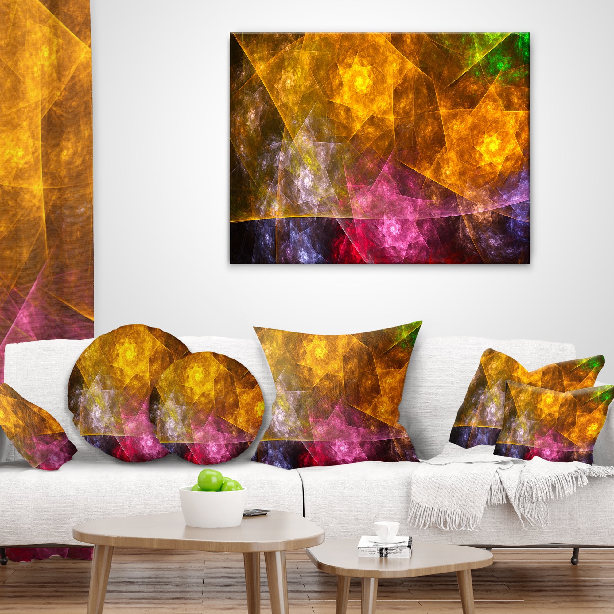 Designart Yellow Pink Rotating Polyhedron - Abstract Throw Pillow - 16x16
