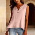 thumbnail image 5 of Qwertyu Women's Boho Tank Tops Cotton Linen Sleeveless Embroidered Henley V Neck Blouses Loose Fit Summer Beach Vacation Fashion 2026 Pink 2XL, 5 of 6
