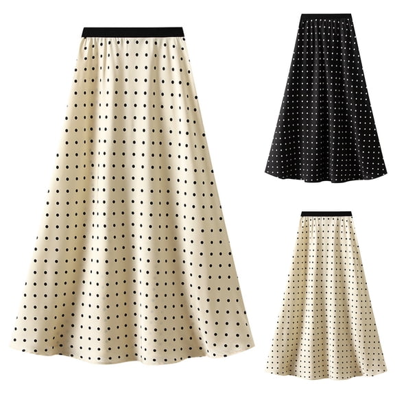 ZQUUVOU Polka Dot Satin Skirt for Women Summer A Line Mermaid Hem Casual Vintage Elegant Party Midi Skirts Beige