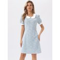 thumbnail image 4 of DARING DIVA Peter Pan Collar Plaid Puff Mini Tweed Dress Medium Light Blue, 4 of 5