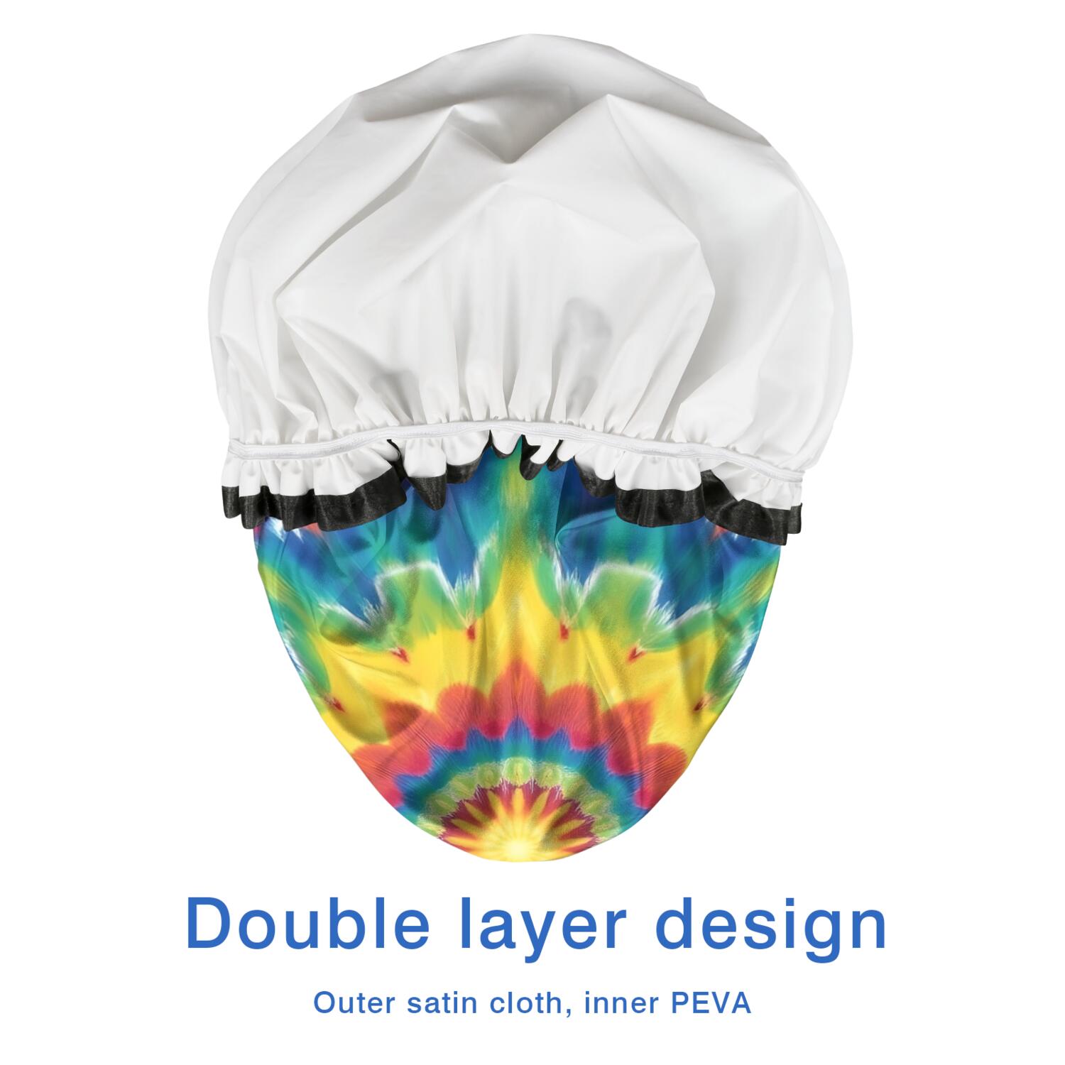 Shower Caps,Rainbow Tie Dye Star Mandala Pattern Waterproof Shower Cap for Women 4 Pieces,Double Reusable Hair Cover for Shower PEVA Elastic Stretch Hem