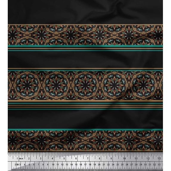 Soimoi Cotton Duck Fabric Stripe & Mandala Kaleidoscope Print Sewing Fabric Yard 56 Inch Wide
