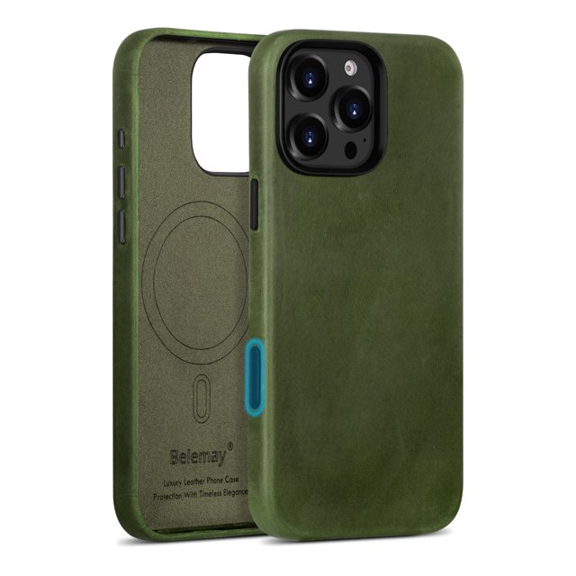 Funda de piel Belemay para iPhone 16 Pro Max con MagSafe Pine Green