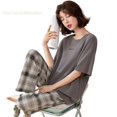 thumbnail image 2 of Conjunto de Pijama de manga corta para Mujer, ropa de dormir de punto a rayas, elegante, para estar en casa, talla grande 5XL, 2 of 4