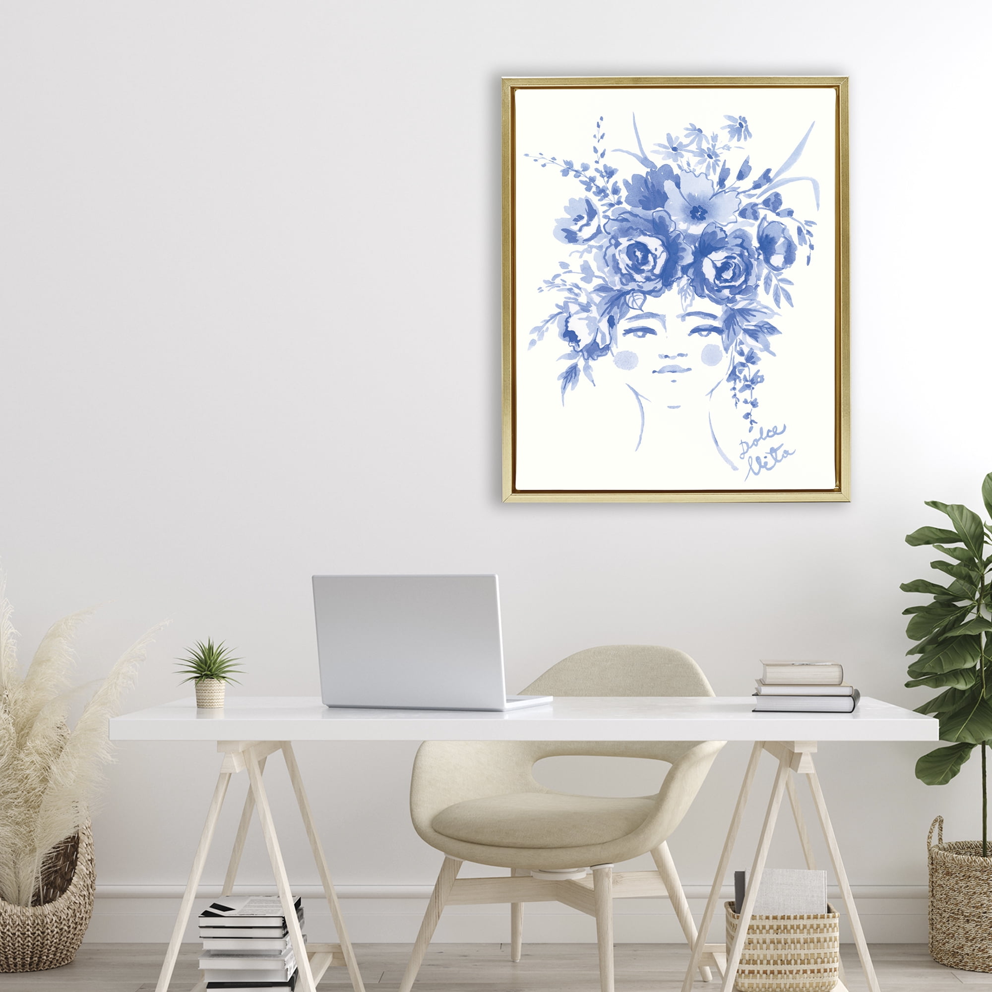 Stupell Industries Dolce Vita Woman with Roses Gold Framed Floater Canvas Wall Art, design by Karolina Sato