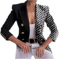 thumbnail image 2 of Buttons Women Long Sleeve Print Pockets Office Coat Cardigans Suit Jacket Outwear Top, 2 of 5