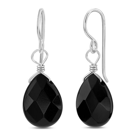 Synthetic Black Onyx - FRONAY Genuine Black Onyx Sterling Silver Drop Dangle Hook Earrings - Made in USA (onyx)