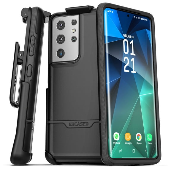 Encased Samsung Galaxy S21 Ultra Belt Clip Case (Rebel Series) (2021) Protective Heavy Duty Holster Case - Black