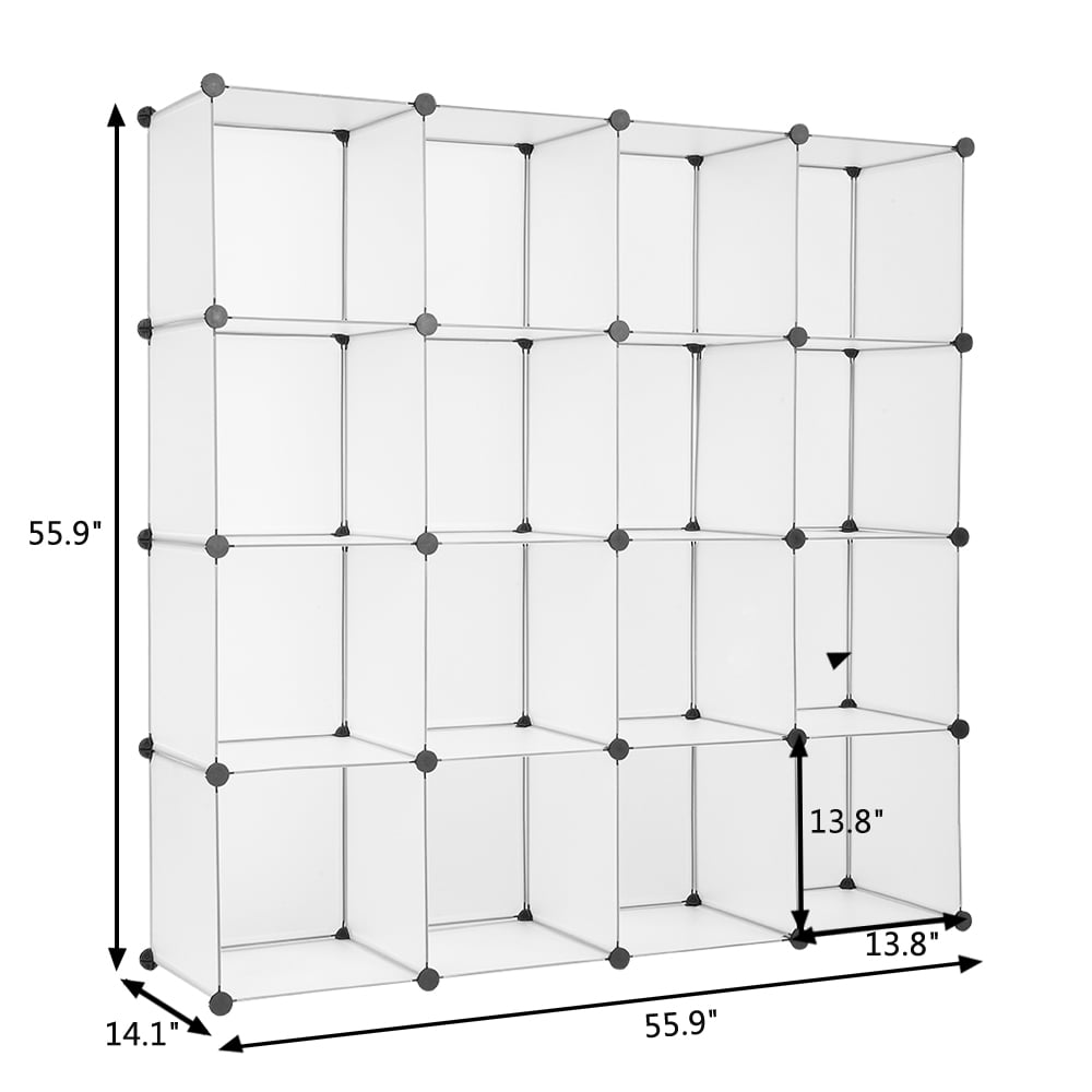 Lowestbest Cube Storage Organizer, Cube Storage Shelves, Book Shelf 16 Cube Storage Unit for Clothes, Plastic Cube Storage Shelves for Bedroom Living Room Office, White Lowestbest Cube Storage Organizer, Cube Storage Shelves, Book Shelf 16 Cube Storage Unit for Clothes, Plastic Cube Storage Shelves for Bedroom Living Room Office, White