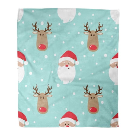 SIDONKU Throw Blanket Warm Cozy Print Flannel Celebration Christmas Pattern Cartoon Santa and Deer Claus Comfortable Soft for Bed Sofa and Couch 58x80 Inches