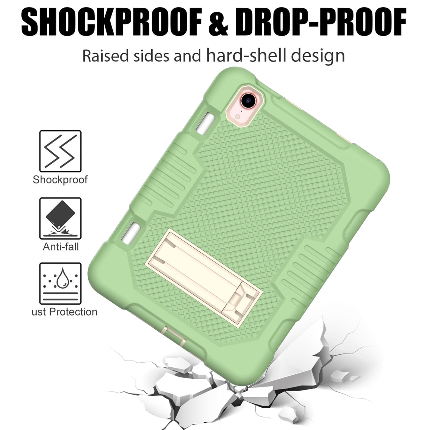 3-in-1 Case for Apple iPad Mini 2021 (8.3 Inch, 6th Generation) Tablet - Silicone/Plastic Composite Case, Shockproof Drop Proof Rugged Cover, Built-in Pencil Holder Kickstand Hard Shell (Light Green)